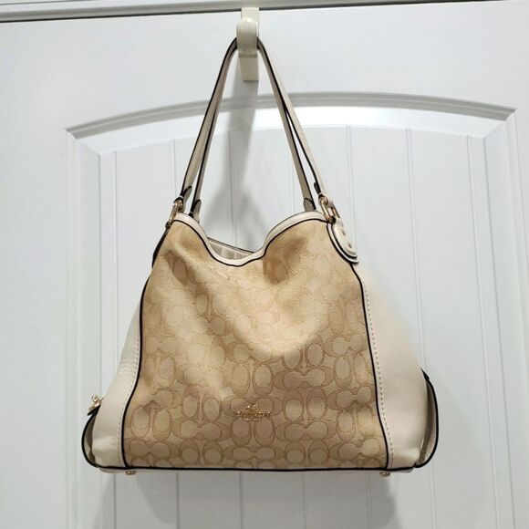 Coach Edie 31 Leather & Siganture Jacquard Print Shoulder Bag, EXCELLENT CONDIT - Picture 1 of 16